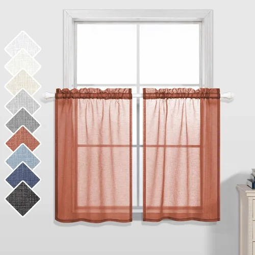 Vista 15 de Cortinas de 24 pulgadas para ventanas de cocina, juego de 2 paquetes de cortinas de café, cortinas traslúcidas color beige crema para ventanas