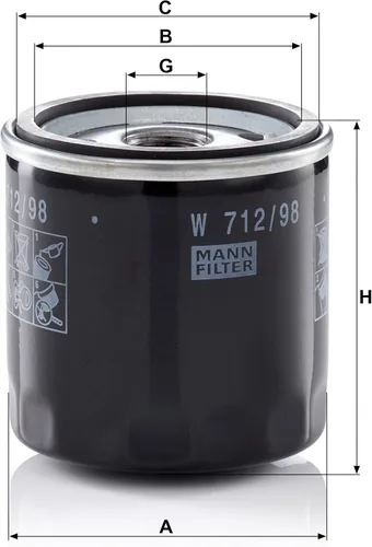 Vista 2 de MANN-FILTER W 712/98 Filtro de aceite - Para turismos y vehículos utilitarios