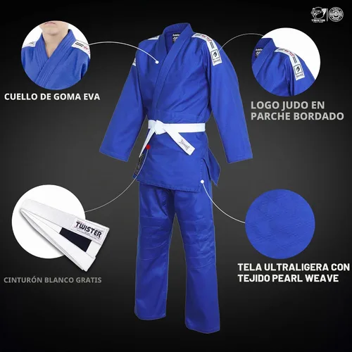 Vista 7 de Black Tiger Judo Gi Uniform 450g Cotton Grain Cloth with Free Belt Azul
