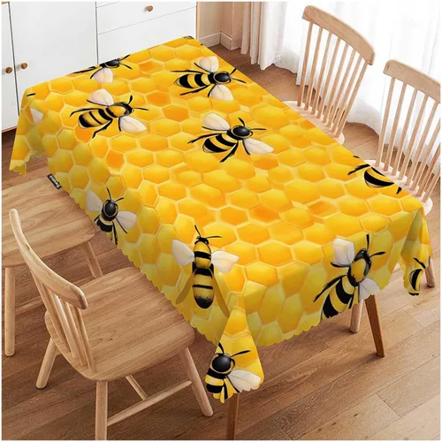 Vista 23 de Swono Mantel rectangular de pintura abstracta, diseño de bola de sol, color amarillo, turquesa, mantel de pícnic, mantel de poliéster para cocina