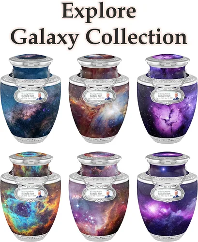 Vista 2 de Urnas de cremación personalizadas con medallón cósmico de galaxia para cenizas adultas, hombres y mujeres, urnas funerarias de 200 libras