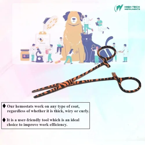 Vista 7 de Pinzas de hemostato para perros y gatos de 5.5 pulgadas con puntas dentadas STR para cuidado de los oídos, abrazaderas de bloqueo de trinquete
