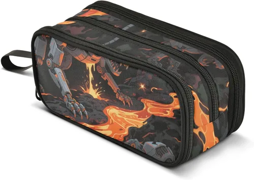 Vista 8 de Nylon Niñas Lápiz Bolsa Metal Máquina Fuego Negro Oscuro Gran Capacidad Arte Lápiz Estuche Escuela Papelería para la Escuela Secundaria Adolescente