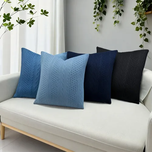 Vista 6 de Booque Valley Paquete de 4 fundas de almohada azules de 18 x 18 pulgadas, fundas de almohada decorativas de verano para sofá, estilo campestre