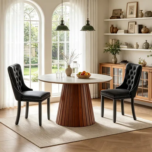 Vista 38 de SSLine 41.3 in Round Sintered Stone Dining Table for 4 Fluted Pedestal Base