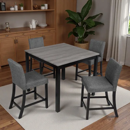 Vista 30 de Juego de mesa de comedor Trygoal para 5, juego moderno de 6 piezas para comedor con mesa rectangular, 4 sillas tapizadas con respaldo y un banco
