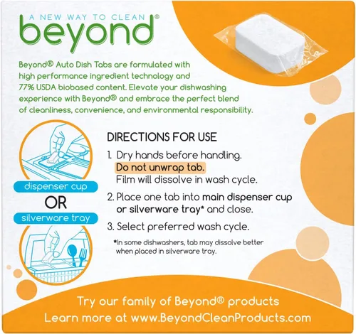 Vista 2 de Beyond Comprimidos para lavavajillas automáticos [32 tabletas] - Sin fragancia y colorantes - Certificado a base de biológicas. Potentes.