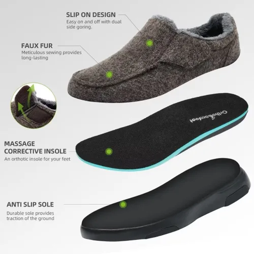 Vista 5 de OrthoComfoot Mens Slippers with Arch Support,Plantar Fasciitis Orthopedic House ShoesSlip On Moccasin Slippers for Indoor Outdoor