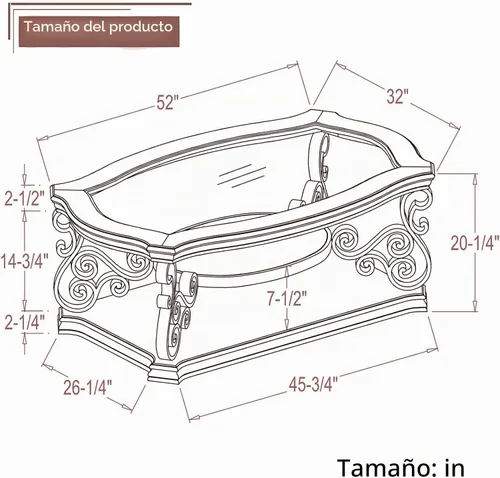 Vista 2 de Elegante mesa auxiliar retro, mesa de cóctel rectangular tradicional de 3 niveles con parte superior de vidrio templado, estante de mármol medio