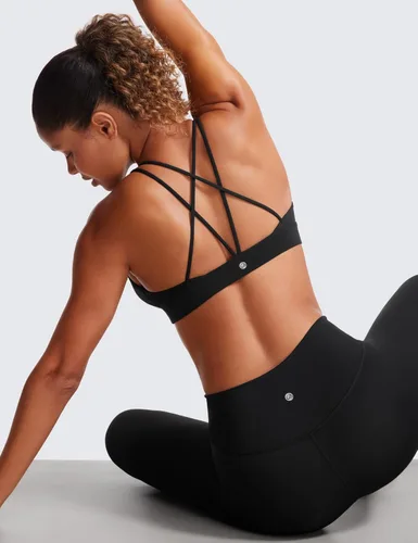 Vista 3 de CRZ YOGA Butterluxe - Brasier deportivo con tirantes delgados y cuello en V para mujer, brasier con relleno de tirantes delgados y sexy, sin