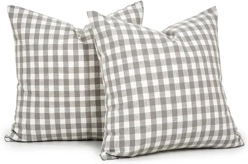 Vista 8 de CARRIE HOME - Juego de 2 fundas de almohada de exterior a cuadros de búfalo blanco y negro de 16 x 16, almohadas de sofá de decoración de granja