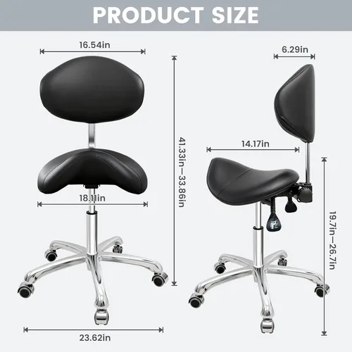 Vista 2 de FreSup Taburete de silla con soporte para el respaldo, silla ergonómica con ruedas, taburete giratorio de alta resistencia, silla con ruedas