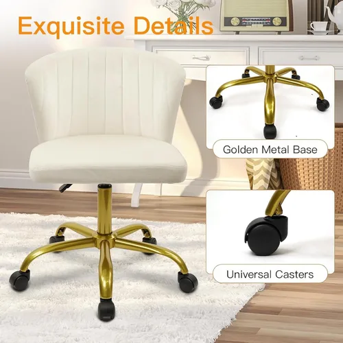 Vista 8 de CLATINA Silla de escritorio de oficina en casa, sillas de tocador de terciopelo, base dorada, ergonómica, pequeña, bonita, altura ajustable