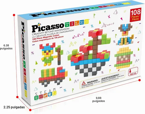 Vista 9 de PicassoTiles 108 Piece Magnetic Cubes, 1 Inch STEM Building Set for Kids 3+