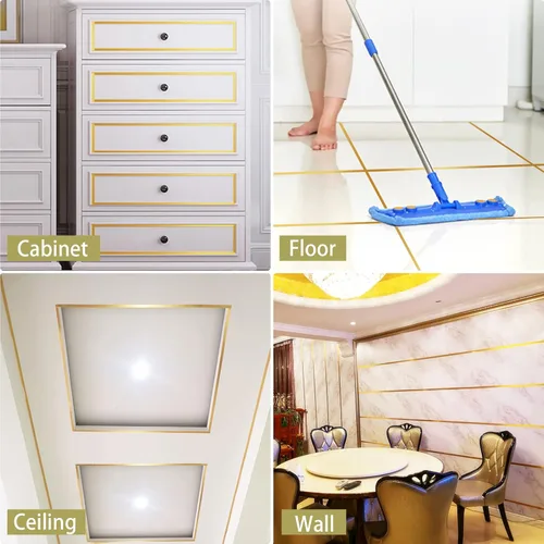 Vista 4 de Gaahing Cinta metalizada dorada, adhesivo decorativo para despegar y pegar con acabado brillante similar a un espejo para detallar paredes