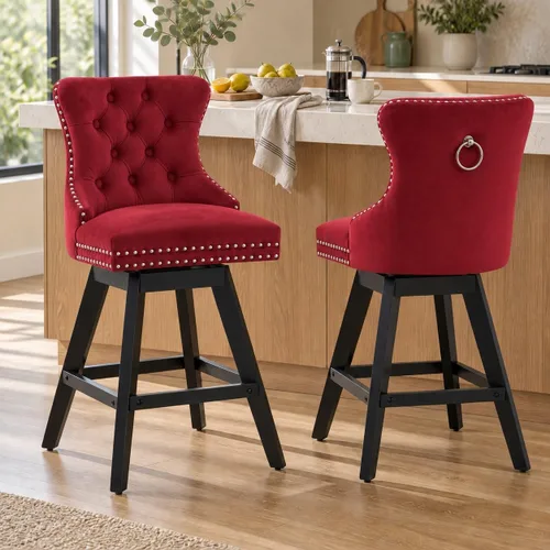Vista 15 de Juego de 2 taburetes de bar giratorios modernos, taburetes de bar de 26.6 pulgadas de altura de mostrador beige con respaldo para isla de cocina