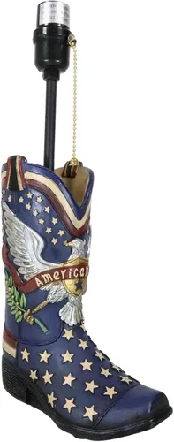 Vista 2 de Ebros Gift Banderín patriótico de piel sintética con diseño de águila calva y bandera americana, bota vaquera, pintada a mano, lámpara de mesa