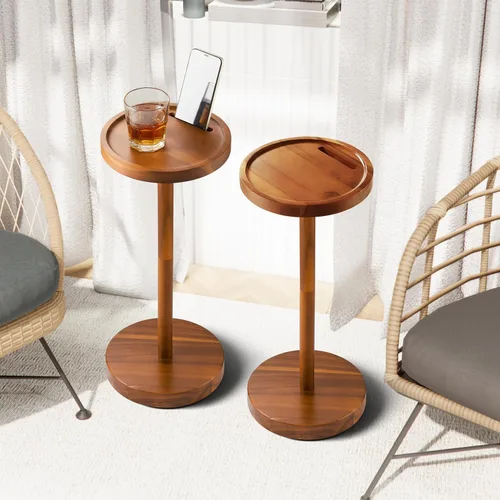 Vista 11 de BLUEWEST Mesa de bebidas, mesa auxiliar compacta de 22 pulgadas de alto con ranura para teléfono y base con peso, mesa de pedestal duradera como