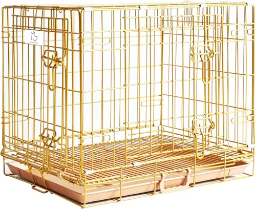 Vista 3 de HOMEY PET 61 cm Caja para perros de diseño plegable de color dorado para cachorros Ertra de tamaño pequeño con rejilla de suelo extraíble y bandeja