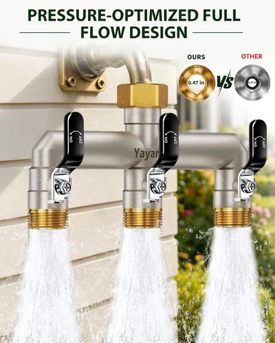 Vista 6 de 3-Way Garden Hose Splitter, Heavy-Duty Brass, 3/4" GHT, (Black)
