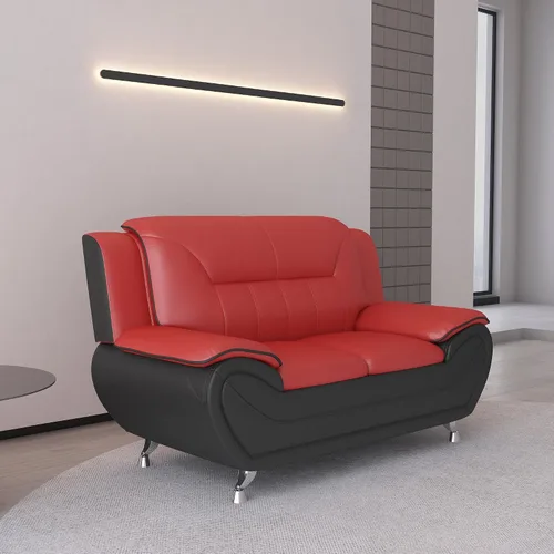 Vista 8 de Container Furniture Direct Sofá y sofá biplaza de piel sintética de estilo moderno con reposabrazos extra cómodos, ideal para sala de estar