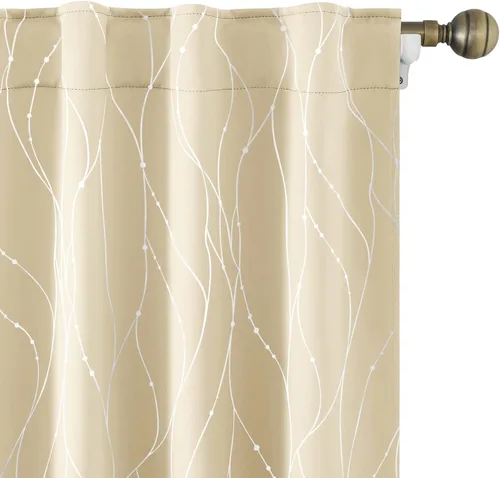 Vista 10 de HOMEIDEAS Cortinas opacas de color gris claro de 52 x 96 pulgadas de largo, 2 paneles de línea ondulada plateada con puntos impresos, pestaña
