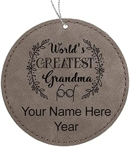 Vista 7 de LaserGram Personalized Christmas Ornament, World's Greatest Grandma, Faux Leather, Custom Laser Engraved Gift Idea (Round Shape, Black with Gold)