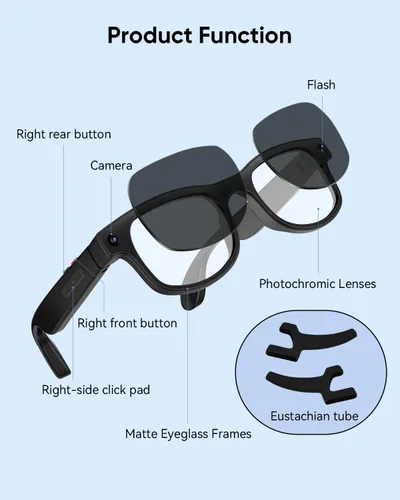 Vista 8 de CJkao Gafas inteligentes con cámara, gafas de cámara HD, grabación de video, asistente de voz control bluetooth música ai gafas para adolescentes
