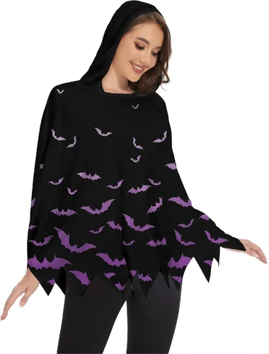 Vista 6 de TMSD Disfraz divertido de poncho de fantasma de esqueleto de Halloween para mujer