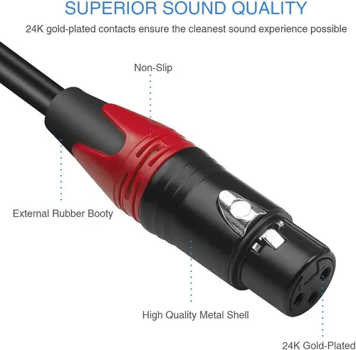 Vista 2 de Cable de parche divisor Y XLR hembra a RCA dual, cable de interconexión estéreo de audio XLR hembra a 2 conectores RCA/Phono no balanceado - 3.3