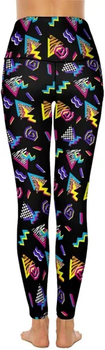 Vista 4 de ulxjll Pantalones de yoga de cintura alta con control de abdomen de los años 90 con bolsillos, leggings deportivos para fitness