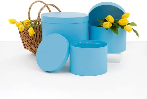 Vista 10 de UNIKPACKAGING Caja de flores redonda de alta calidad, cajas de regalo para arreglos florales y de regalo, juego de 3 piezas (L/M/S)