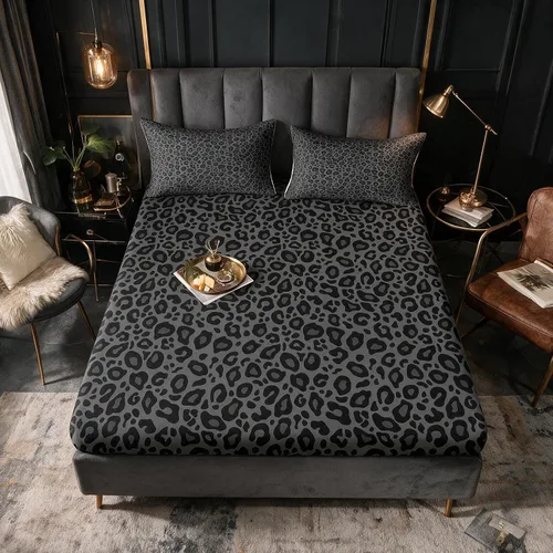 Vista 7 de Juego de ropa de cama con estampado de leopardo, tamaño individual, juego de cama de guepardo africano para decoración de dormitorio de Negro