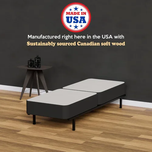 Vista 6 de Spring Solution - Juego de somier/base tradicional de madera dividida de 4 pulgadas para colchón, marco de madera con diseño de paneles de tela