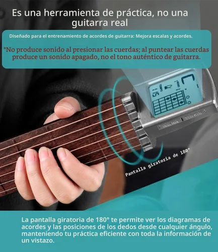 Vista 5 de Herramienta de práctica de acordes de guitarra de bolsillo, cuello de guitarra portátil para principiantes con pantalla giratoria de acordes