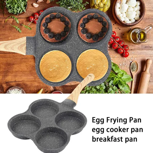 Vista 4 de Yitengteng Sartén profesional de 4 agujeros para el desayuno con 4 orificios, sartén antiadherente para panqueques, sartén para panqueques de 4