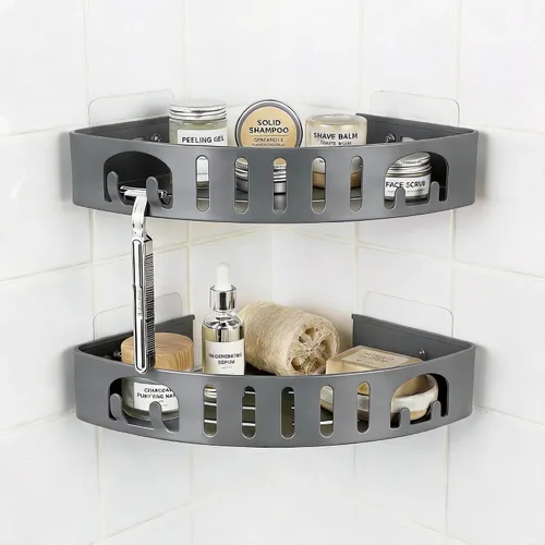 Vista 10 de Estante de ducha adhesivo de esquina sin taladro Organizador de baño de aleación de aluminio a prueba de óxido con soporte para afeitar
