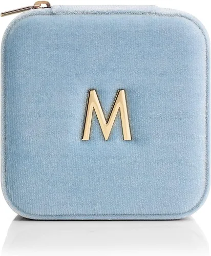 Vista 7 de Vlando - Joyero pequeño para viajes, estuche organizador de exhibición para guardar anillos, aretes y collares, terciopelo suave seleccionado, letra