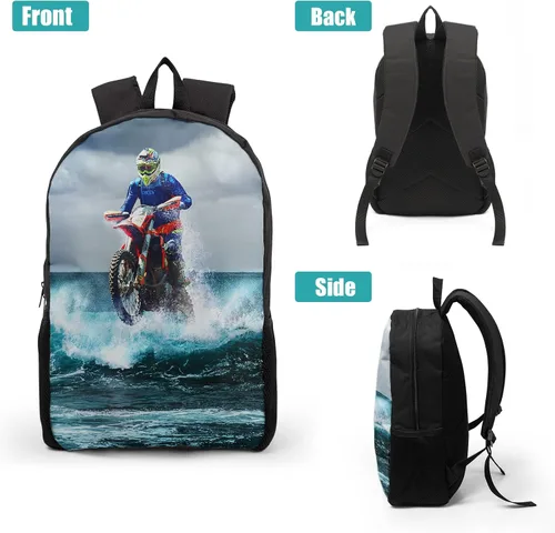 Vista 3 de Cool Dirt-Bike Motocross - Mochilas escolares para adolescentes y niños, vehículo de motocicleta en el mar, mochila escolar, bolsa de almuerzo