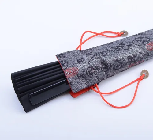Vista 4 de Ventilador plegable de 11.8 pulgadas, negro, pequeño, ventilador de mano chino Kung Fu Tai Chi para hombres, mujeres/niños con una funda de tela