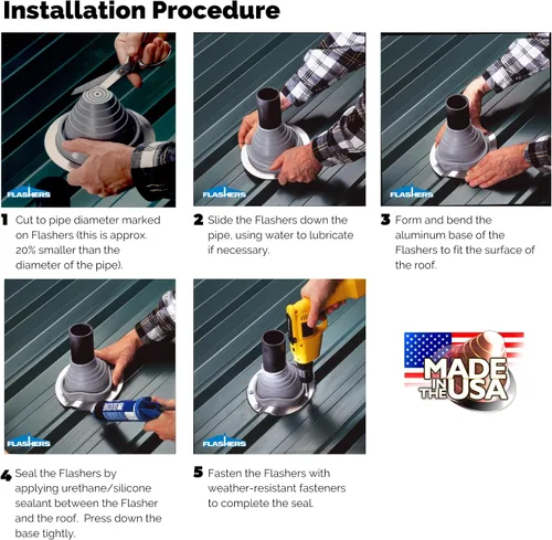 Vista 3 de Flashers #1 Silicona de alta temperatura flexible para techo Jack Pipe Boot Metal Roofing Pipe Flashing (Pipe OD 1/4" a 2")
