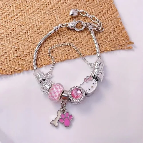 Vista 6 de Pulsera con dijes Kawaii, pulsera ajustable de gatito, pulsera de Hello Kitty para mujeres y niñas