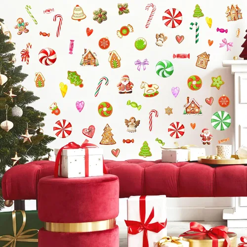 Vista 9 de Adornos de Navidad, calcomanías de pared para despegar y pegar, calcomanías de pared extraíbles de bastón de caramelo, calcomanías de piso de menta