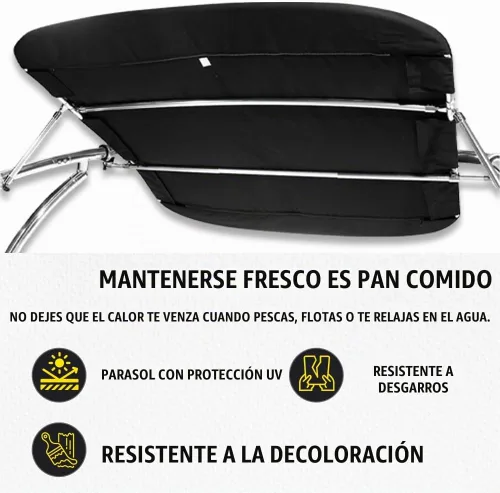 Vista 2 de FASWORX Soportes universales para barcos Bimini en torre de wakeboard, lona superior 600D Bimini, marco y abrazaderas, toldo universal