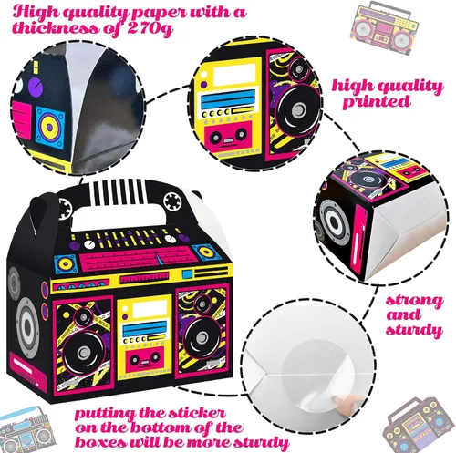 Vista 3 de umoni Suministros de fiesta de los años 80 y 90, cajas de recuerdo Boombox, decoraciones de fiesta de cumpleaños, 12 cajas de regalo de fiesta