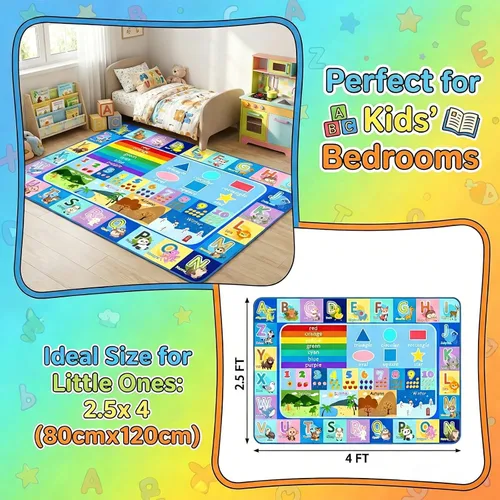 Vista 3 de Alfombra infantil para sala de juegos, dormitorio, 2.5 x 4 pies, alfombra educativa ABC para aula, guardería, alfombra antideslizante de aprendizaje