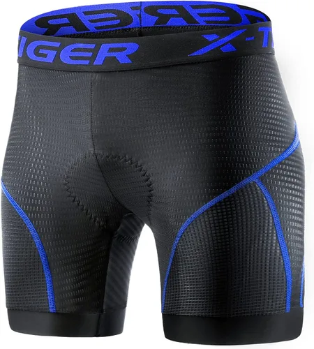 Vista 2 de X-TIGER Pantalones cortos de ciclismo para hombre con acolchado 5D, pantalones cortos de ciclismo MTB con diseño transpirable y absorbente