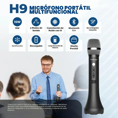 Vista 2 de Amplificador inalámbrico de voz del micrófono de Bluetooth con 3 efectos de sonido H9 Professional Intelligent Handheld Mic Speaker, 15W
