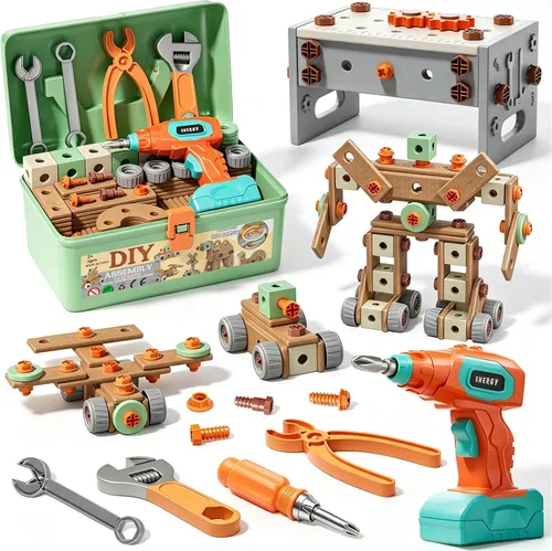Vista 10 de CUTE STONE Juego de herramientas para niños 158PCS con taladro de juguete