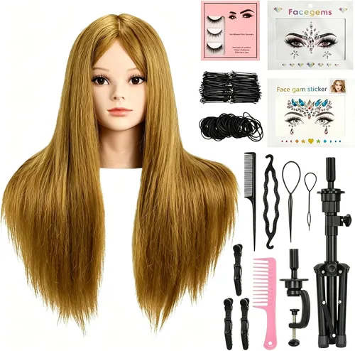 Vista 12 de Cabeza de maniquí de 16" con cabello para entrenamiento de peluquería y peinado